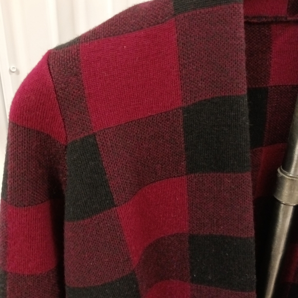 Talbots Merino Wool Buffalo Check Plaid Open-Front Sweater - Picture 6 of 9